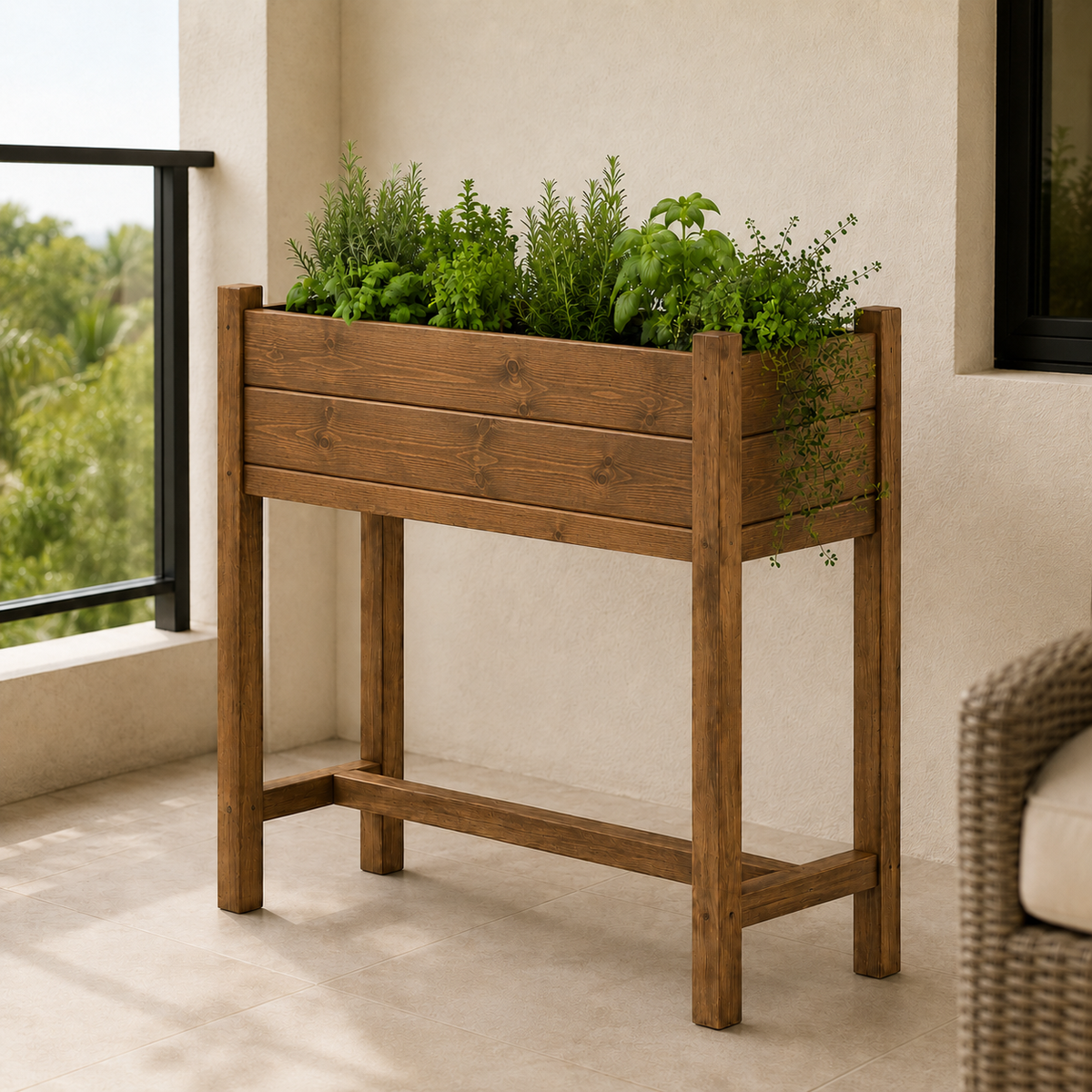 LEDGE raised herb planter styled on a covered Caribbean veranda