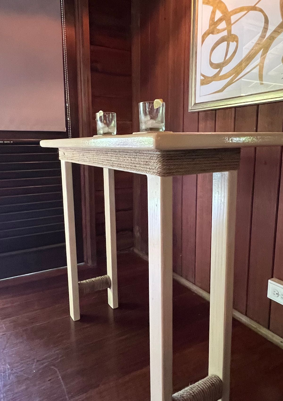 Handmade Natural Tone Bar Table and Stool Set with Twine Detail