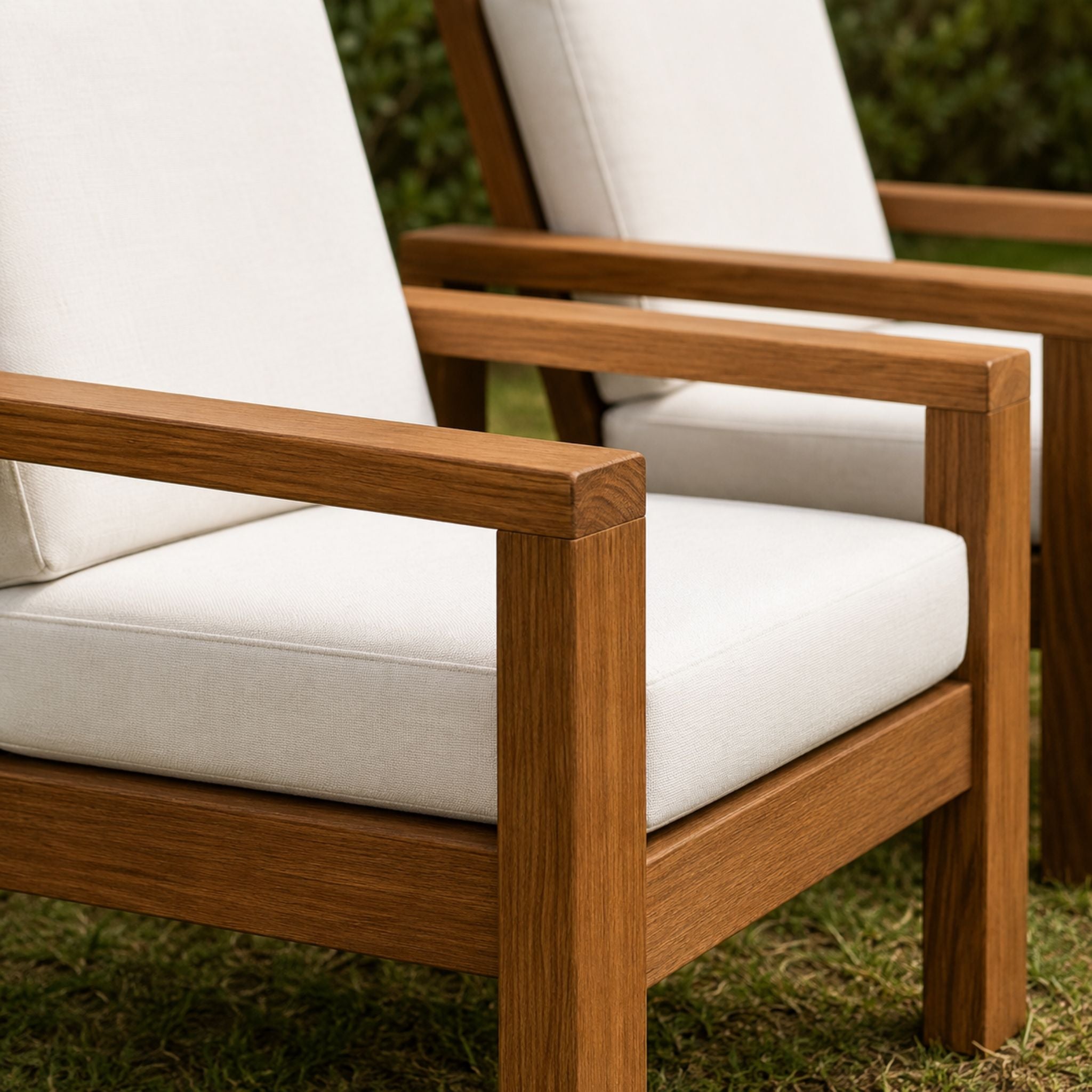 Outdoor Lounge Chairs with White Cushions