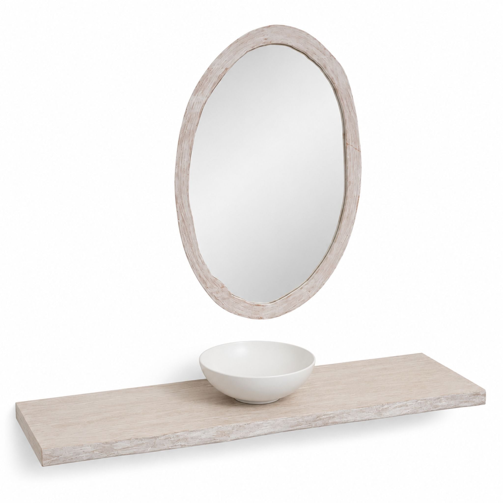 Custom Mahogany Vanity Top, Vessel Sink & Organic Oval Mirror