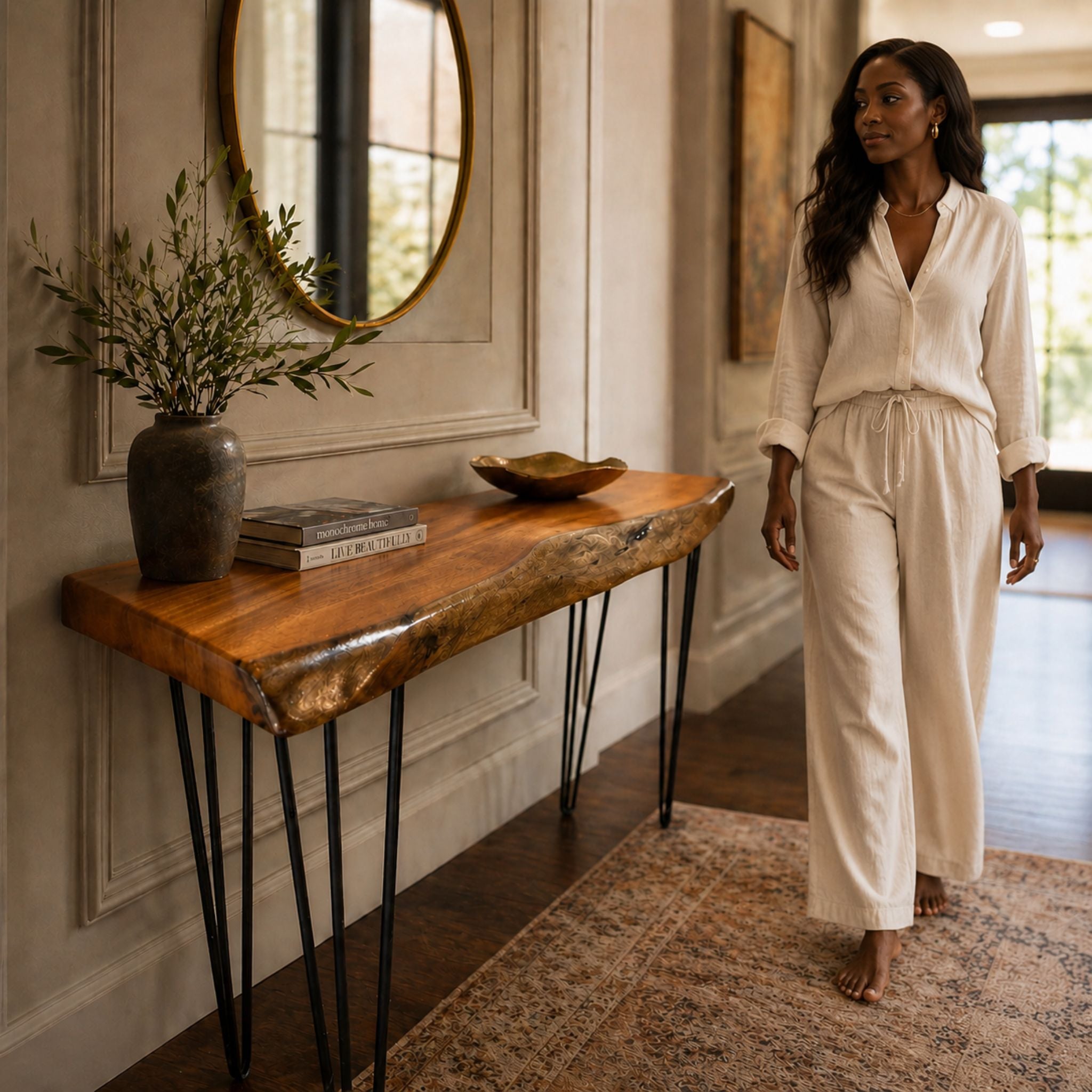 Live-Edge Entry Console Table | Handmade Furniture Barbados