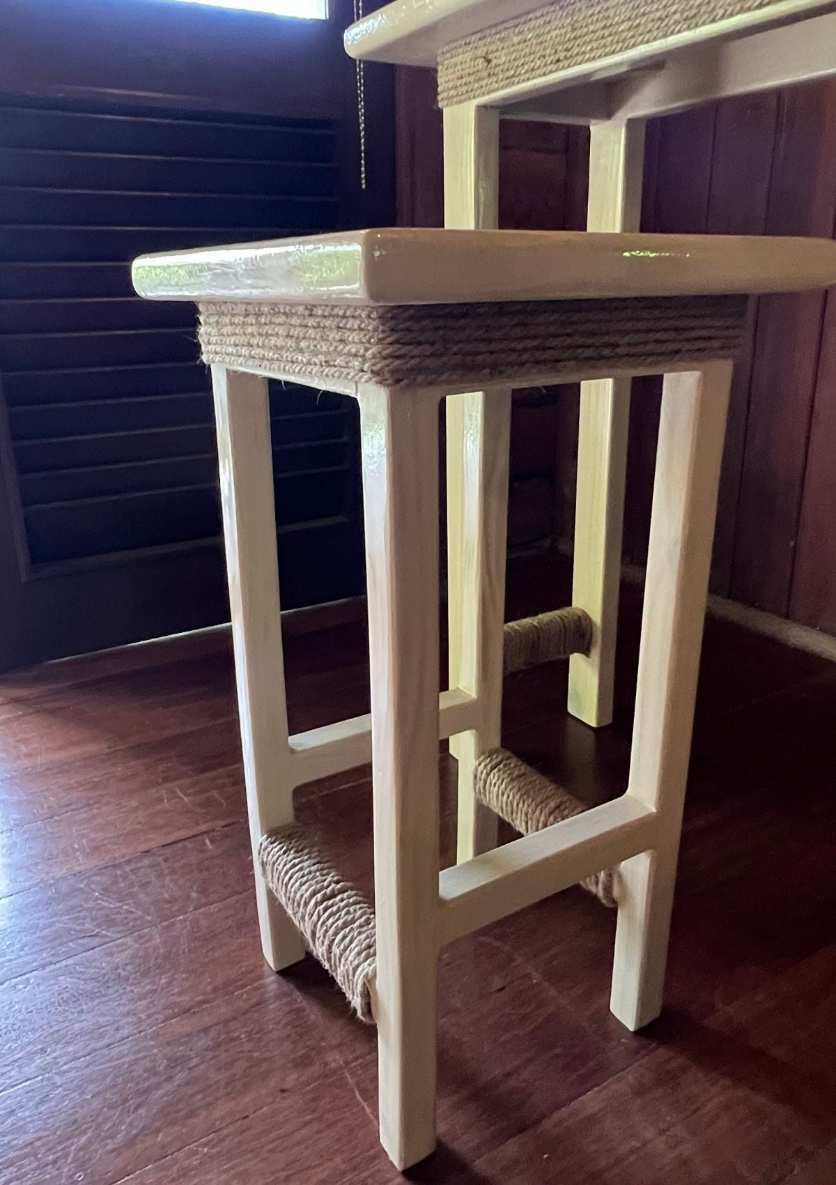 Handmade Natural Tone Bar Table and Stool Set with Twine Detail