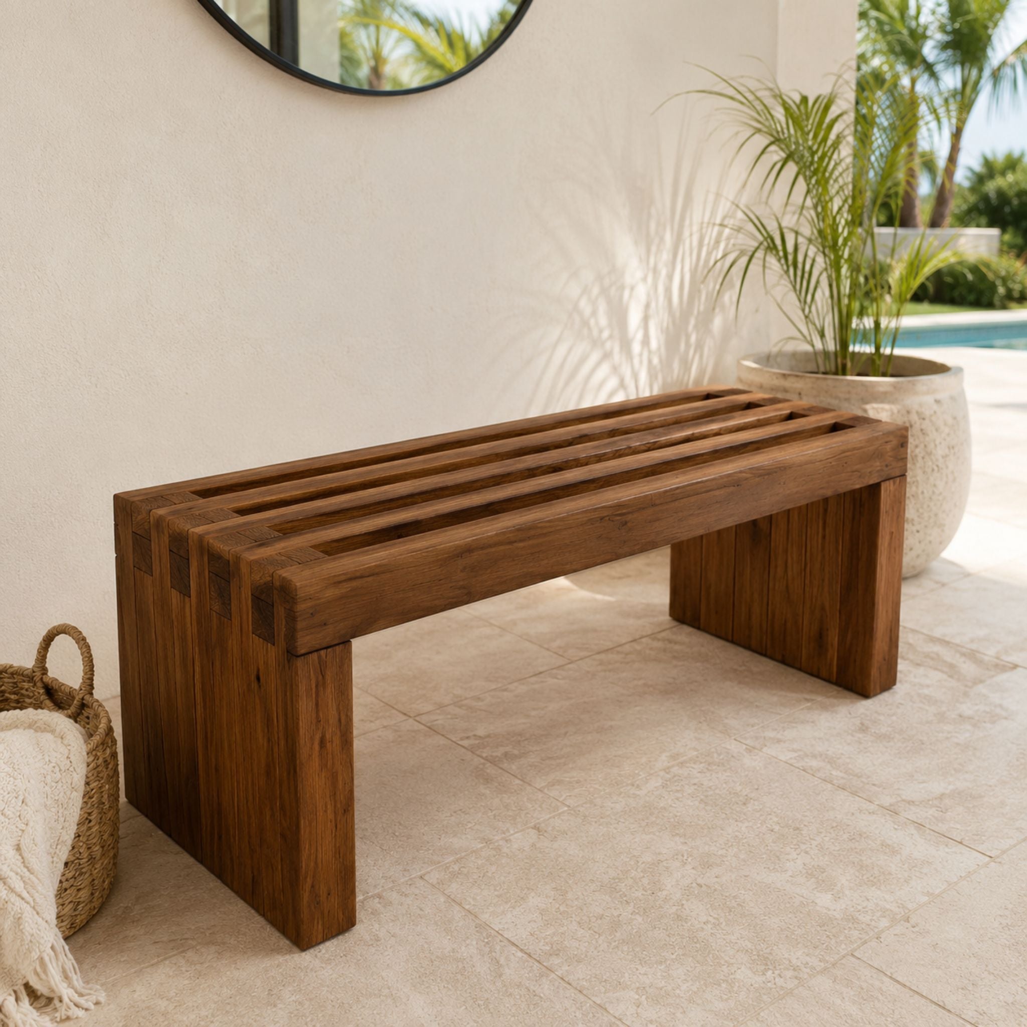 Slatted Wood Bench