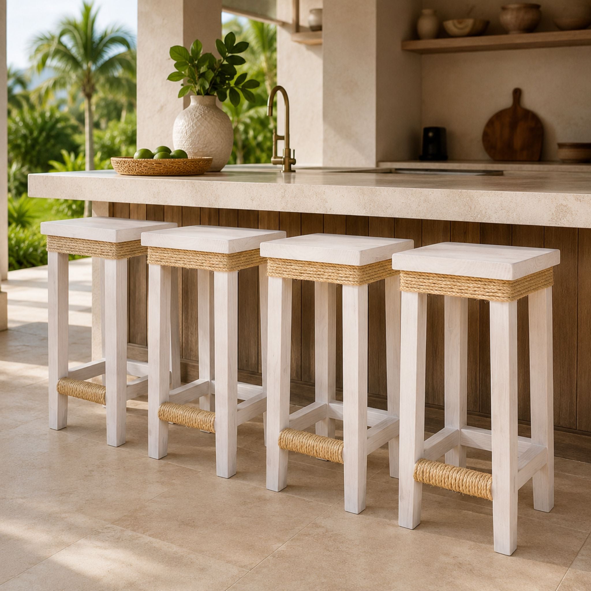 Whitewashed Rope Detail Bar Stools