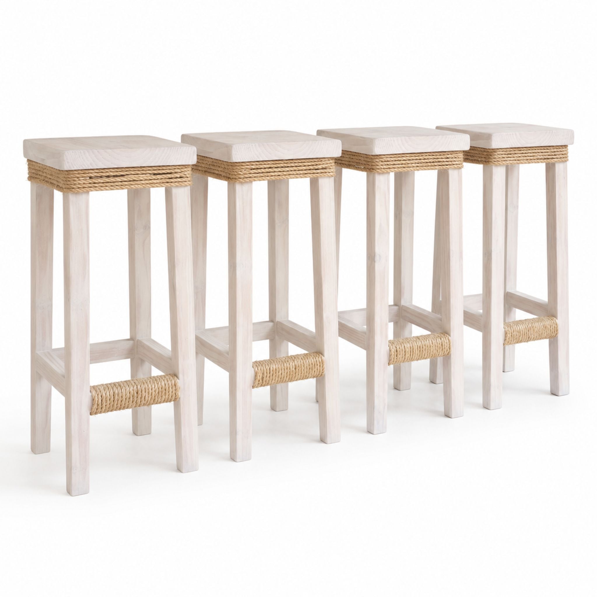 Whitewashed Rope Detail Bar Stools